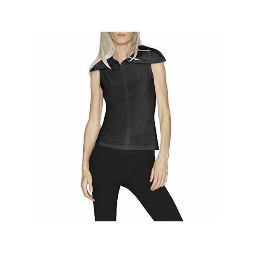 B NEW YORK Womens Black Stretch Sheer Wide Collar Sleeveless Tank Top M